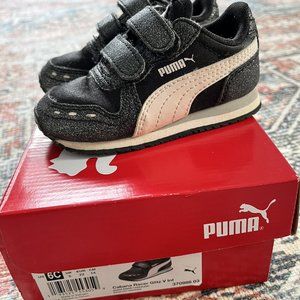 PUMA TODDLER GIRL SIZE 6, CABANA RACER GLITZ SNEAKERS,Black Glitter & light pink